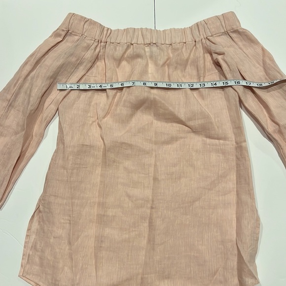 Akris Punto Carmen Off the Shoulder Bell Sleeve Blouse Pink Size 2 100% Linen - Picture 3 of 8